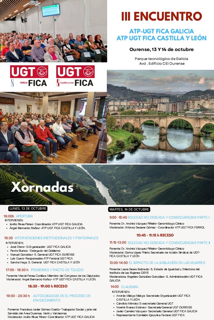 🗨️ Los días 13/14 asistiremos al  "Encuentro" una importante delegación de la ejecutiva regional. Es un orgullo y una obligación estar  junto con lxs compañerxs de ATP FICA CyL y ATP FICA Galicia en #Ourense 
Porque "el futuro, como decía Carlo Levi, tiene un corazón antiguo."