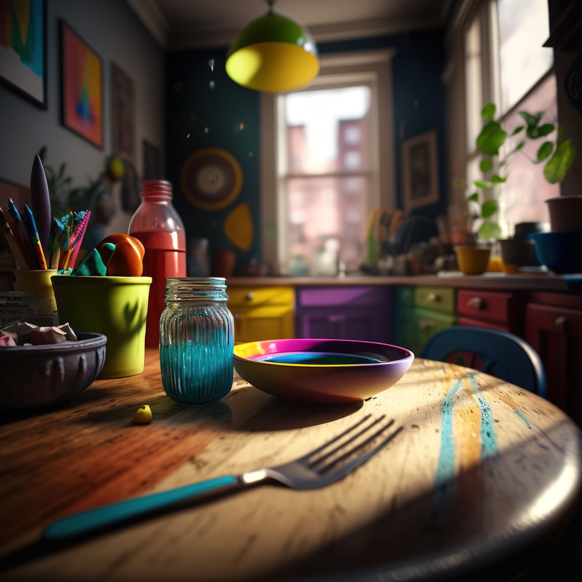 NoBanksNearby's tweet image. 9:53 AM. Look at this chaos – the spilled turquoise, the vibrant bowl, morning light hitting every creative nook. It’s an invitation. This minute, stop scrolling. See the raw, beautiful energy of *your* evolving day.
#CreativeCode #CuratedArt #MomentArt #TimeIsArt #RiseAndGrind
