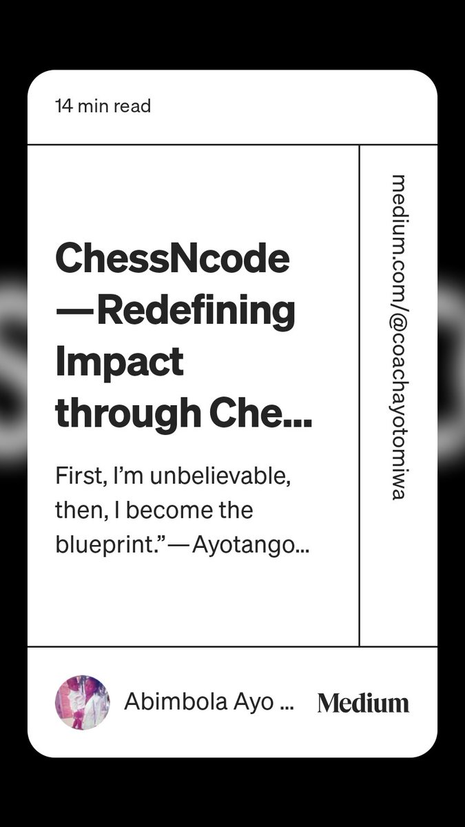 TheChessNcode's tweet image. Our goal is clear: to empower 1 million girls and women by 2035. We achieve this through a powerful, integrated methodology encompassing chess, coding , mentorship, and media, with The Scholar Project serving as our launchpad for global scale.medium.com/@coachayotomiw…