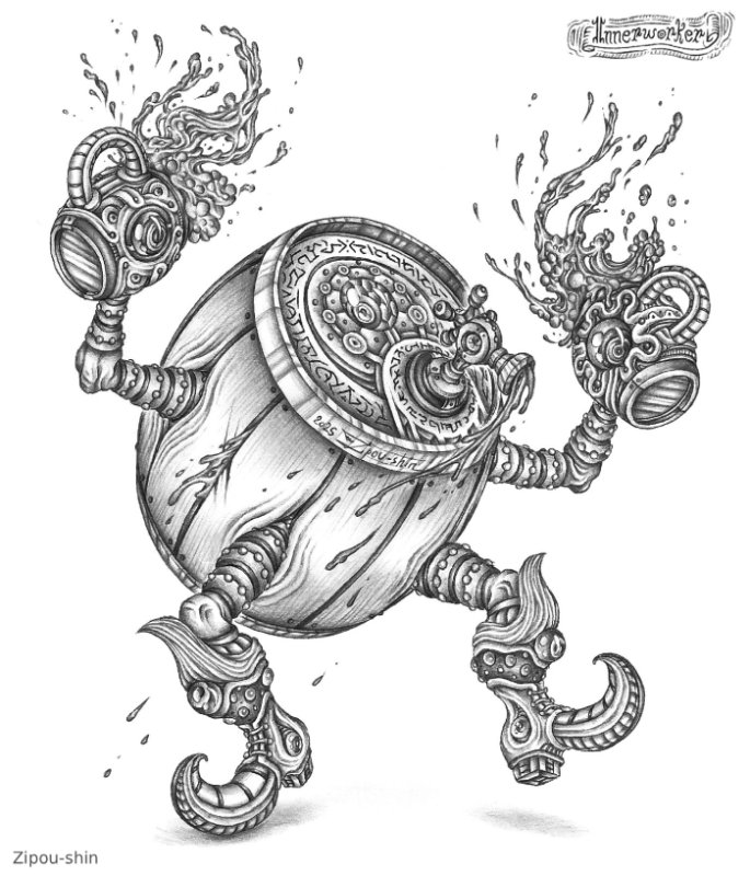 ShinZipou's tweet image. Innerworker
#barrel #construct #homebrewdnd #creaturedesign #animatedobjects #magic #server #beer #liquor #alcohol #magicitem #servant #artificialcreatures #blackandwhitedrawing #humanart #noai #traditionalartwork #dnd #rpgmonster #pencildrawing