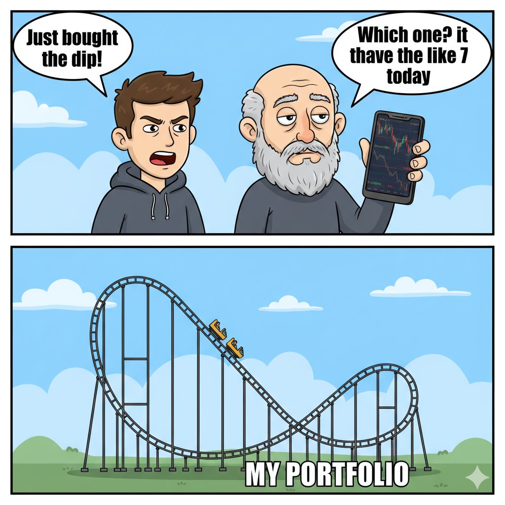 funfi_crypto's tweet image. Every crypto trader's daily struggle! 😅 Which dip are we even talking about anymore? #CryptoLife #BuyTheDip #TradingHumor #Bitcoin