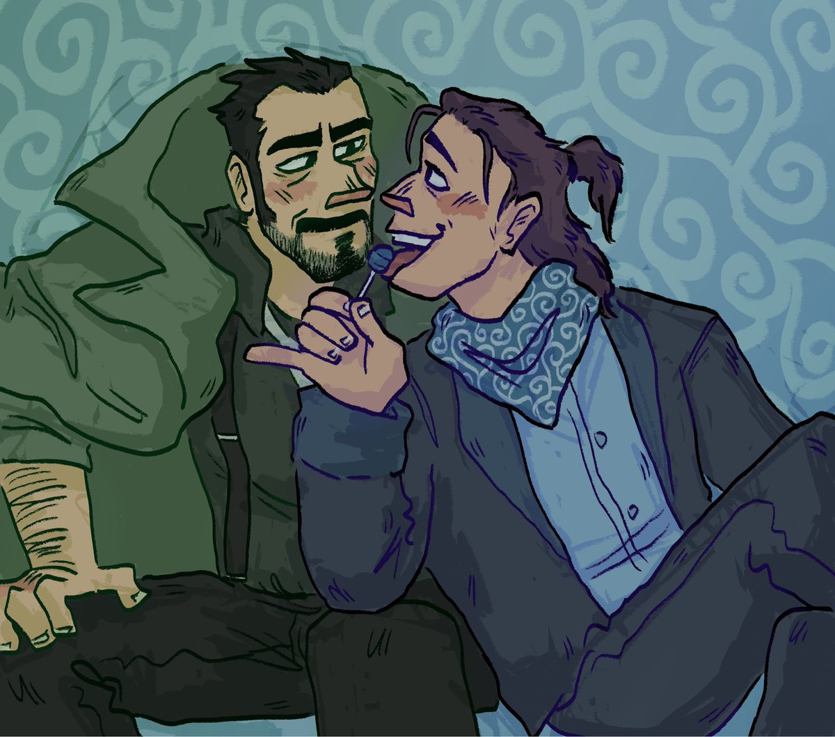 alleywillart's tweet photo. Did I use the mlm flag as a color palette what nooooo
 #baddbyrne #aceattorney #aceattorneyinvestigations #tyrellbadd #byrnefaraday https://t.co/5oVnKG0Bpt