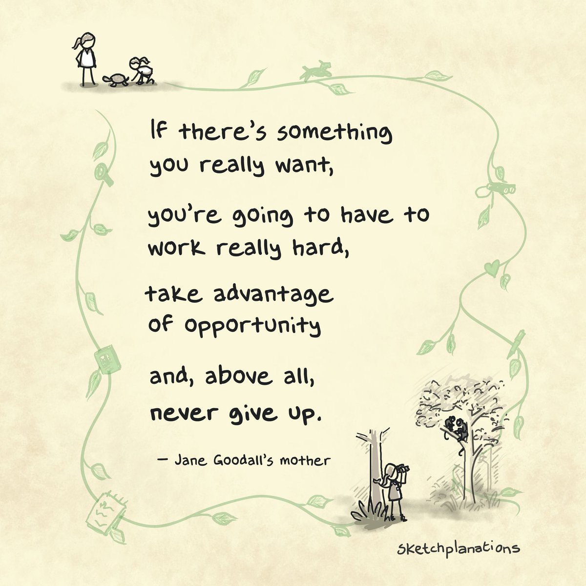 Sketchplanations (@sketchplanator) on Twitter photo Advice from Jane Goodall's mum.
Maybe your kids will hear what you tell them after all.
Jane shared these lessons from her mother in the course I took from her on <a href="/MasterClass/">MasterClass</a> Advice from Jane Goodall's mum.
Maybe your kids will hear what you tell them after all.
Jane shared these lessons from her mother in the course I took from her on <a href="/MasterClass/">MasterClass</a>