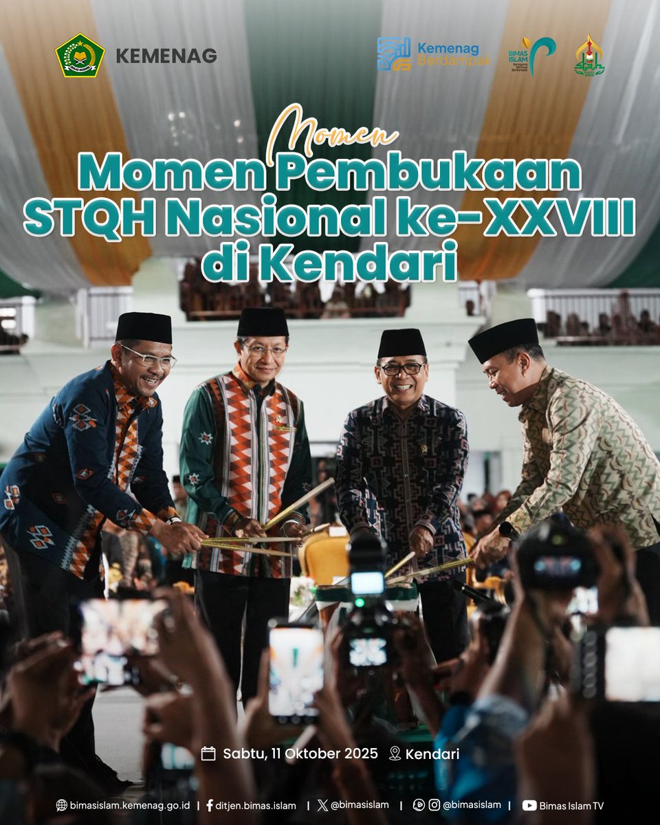 BimasIslam's tweet photo. .
Momen Pembukaan STQH Nasional ke-28 di Kendari!
Suasana penuh khidmat dan semangat kebersamaan mewarnai pembukaan Seleksi Tilawatil Qur’an dan Hadis (STQH) Nasional XXVIII di Kota Kendari.
#kemenag #bimasislam #sahabatreligi #stq #quran #hadits #pembukaan https://t.co/kfPfqrfxbz