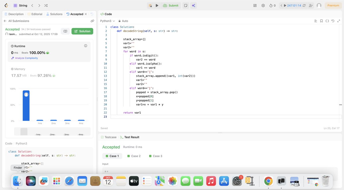 laxmankumarIITB's tweet image. 📅 Oct-12 - 2025
🍁❄️ Days 196 /365
Leetcode Q394. Decode String
#LeetCode #pythonprogramming #365days #100DaysOfCode