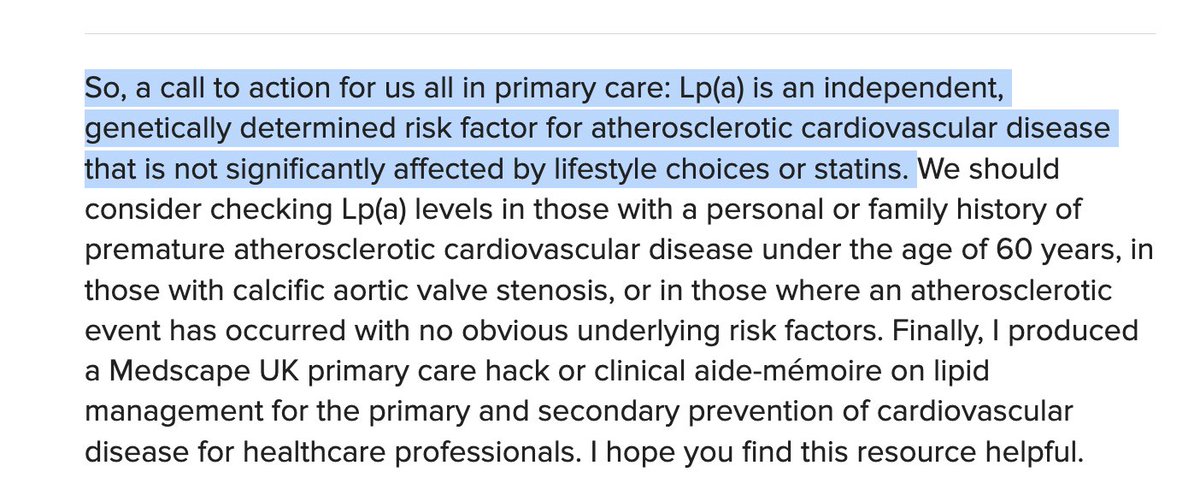 nntaleb's tweet image. Finally, cardiologists are becoming aware of the Lp(a) flaw but still unable to fix risk factors.
No point lowering LDL(ApoB) below 100(equiv) for primary prevention for negative Lp(a); one must overreact for high Lp(a).