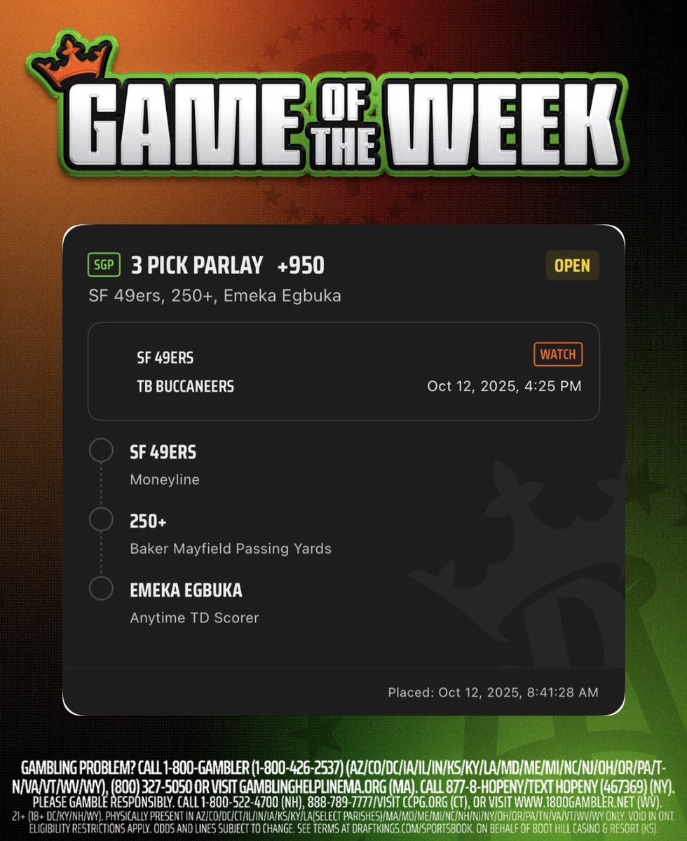 RobbieBarstool's tweet image. The #BarstoolGOTW pick is in. Always liked Egbuka on the Buckeyes. I think he’s gonna have a good day.

Also five people who tweet out their ticket will get a $1,000 bonus bet which rocks. @DKSportsbook #DKPartner
