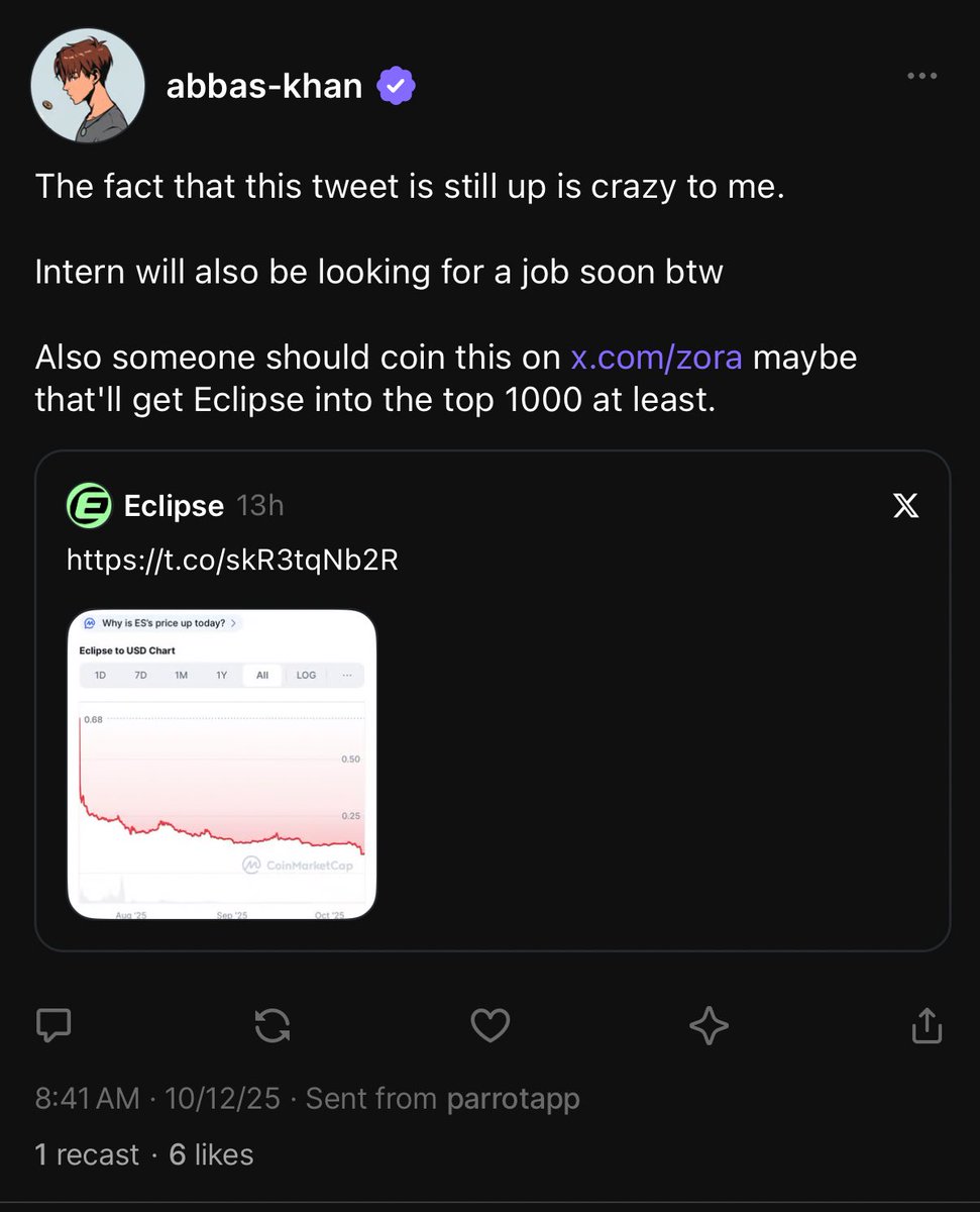 pratyushrungta's tweet image. Insane to see @KhanAbbas201 using the @parrotdotclick app to cross-post his X post on FC.
Happy to onboard anyone who’s on the fence about joining @farcaster_xyz and wants to auto-post their X content directly there.