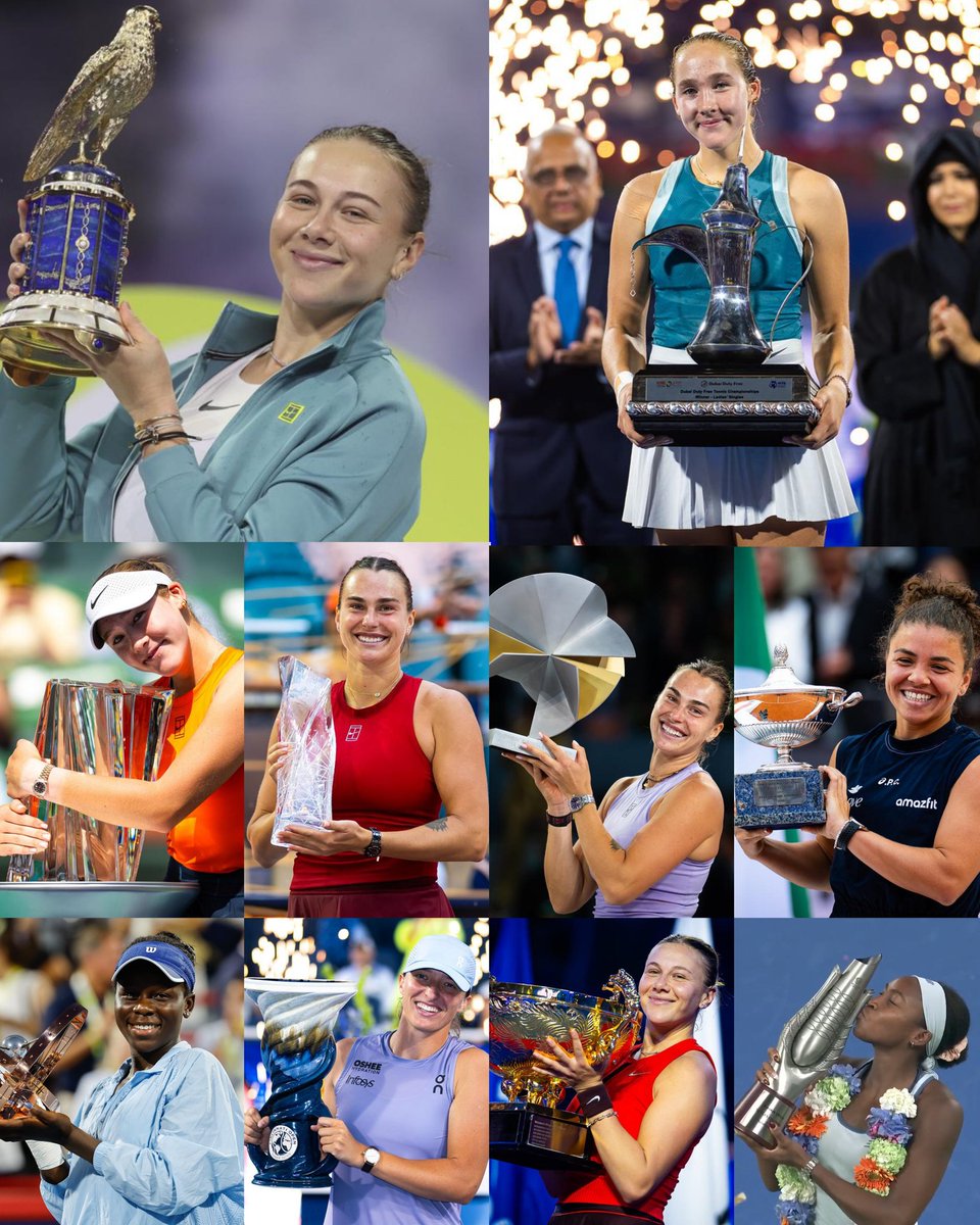 TennisUpdates26's tweet photo. This Years WTA 1000 Champions:

Doha: Amanda Anisimova
Dubai: Mirra Andreeva
Indian Wells: Mirra Andreeva
Miami: Aryna Sabalenka
Madrid: Aryna Sabalenka
Rome: Jasmine Paolini
Canada: Victoria Mboko
Cincy: Iga Swiatek
Beijing: Amanda Anisimova
Wuhan: Coco Gauff https://t.co/9vbED2R7Rj