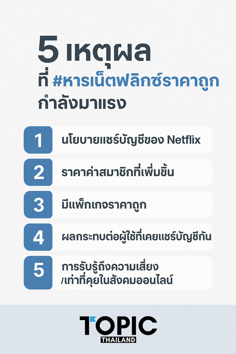TopicRecentTH's tweet image. 🎬 ทำไมคนถึงแห่ “หารเน็ตฟลิกซ์ราคาถูก”?
#Netflix #หารNetflix #TopicThailand #เทรนด์ออนไลน์ #วิเคราะห์เทรนด์