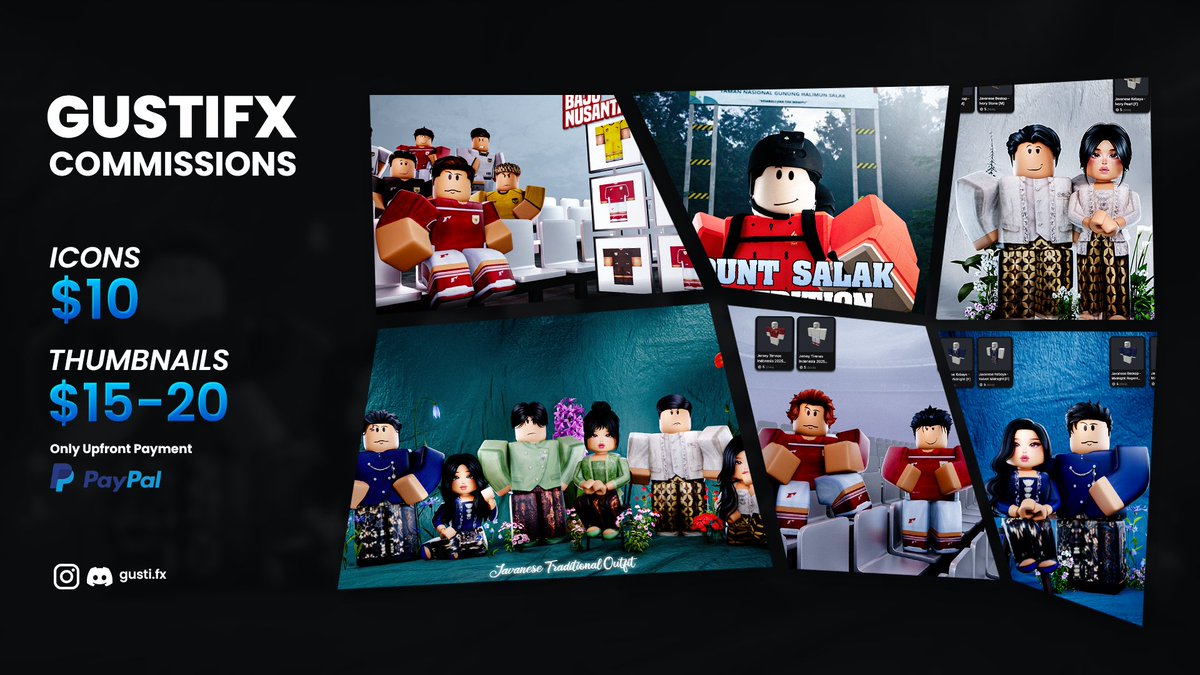 GustiRBX's tweet image. Hi! I'm Gusti, a Roblox GFX Artist. Check out my commission sheet, dm me if you're interested!
#RobloxDev #robloxGFX #robloxdesigner #roblox #robloxdesign #robloxart