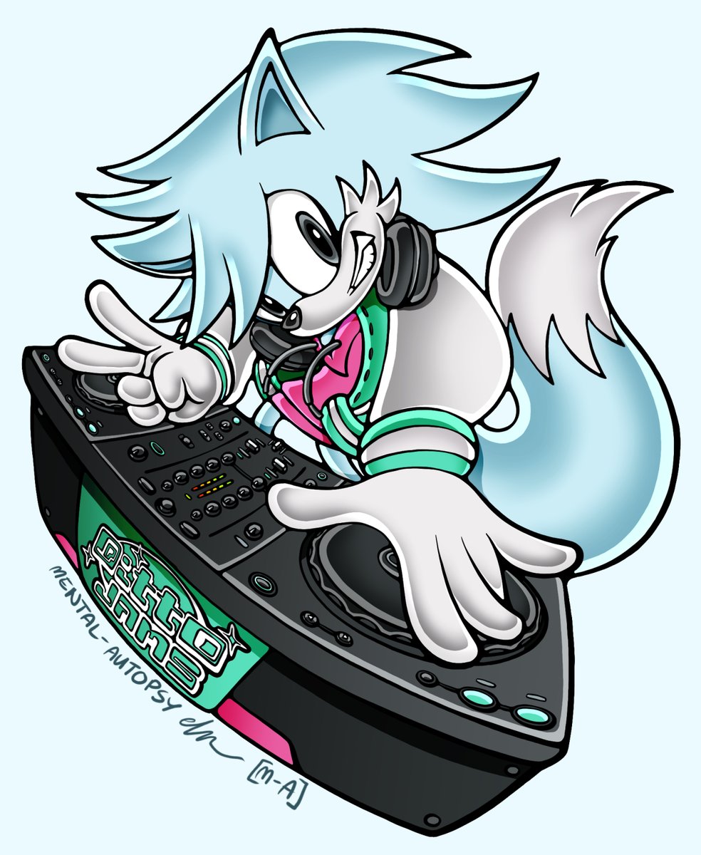 Artwork for my good friend <a href="/Dittocast/">Ryan Gothling 🍉</a> of his character Digit. I attempted an approximation of Uekawa's style  as the pose is a direct homage to the Sonic DJ artwork from the adventure era.
