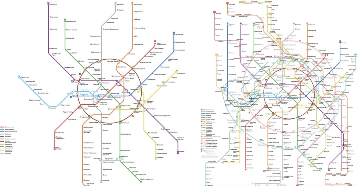 27khv's tweet image. Moscow metro map 1996 vs. Moscow metro map 2025.