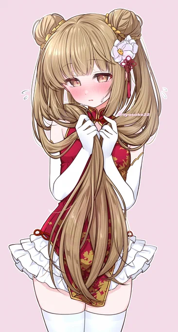Skeb依頼で描かせていただいたチャイナ服よしのんイラストです!一度描いてみたかった乙女ポーズにしてみたらかわい～～ヨチノになりました!!新しい発見が出来て楽しかったですご依頼ありがとうございましたーん