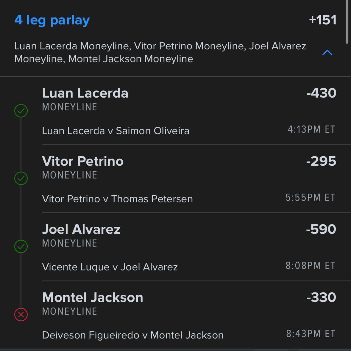 degenerate1397's tweet photo. Another couple of bad beats last night on UFC fight night https://t.co/DXBlynWhnd
