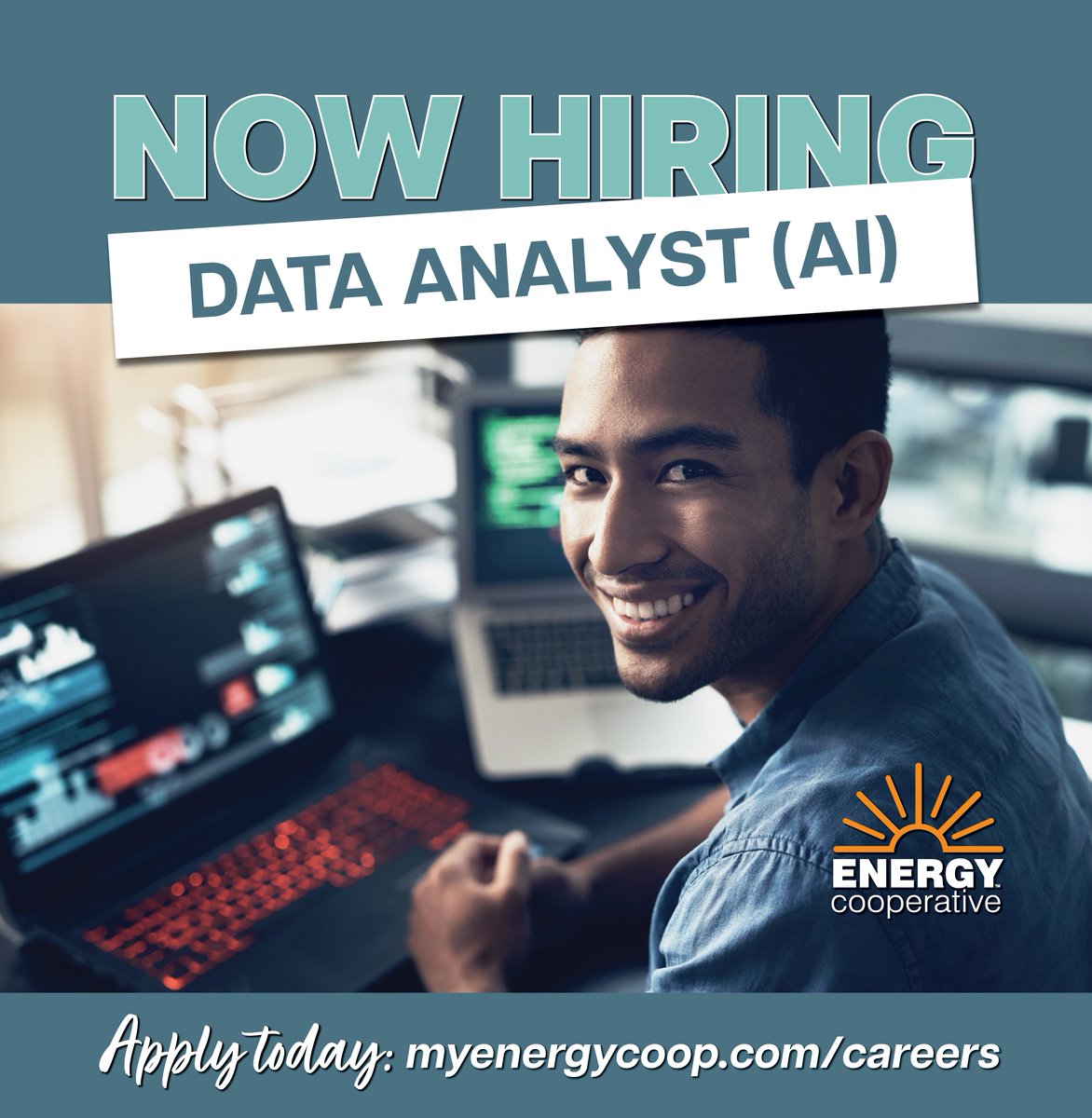 We're hiring a Data Analyst (AI)❗This person will help us leverage artificial intelligence (AI), machine learning (ML). 
📲 Apply today at myenergycoop.com/careers
#Hiring #Data #Analyst #ApplyToday