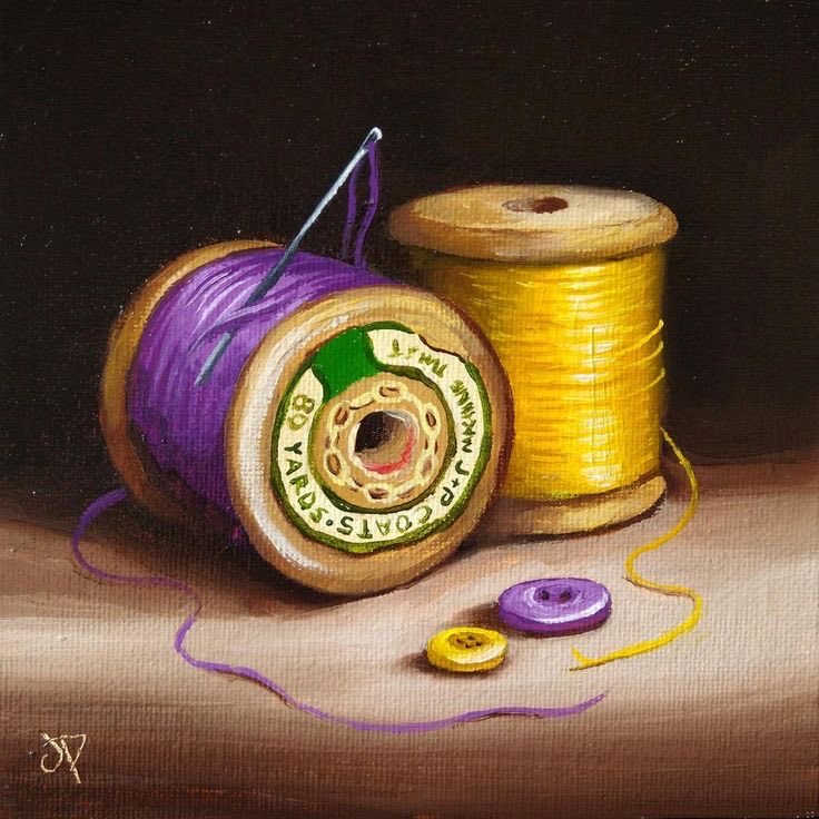Jane Palmer is another new ( to me) artist,  Ruthin Denbighshire is her home
These I love but shudder too.  Every year for Christmas my mother bought me a selection of these. She was the seamstress not me ….they were lovely colours to be fair.  These are too.