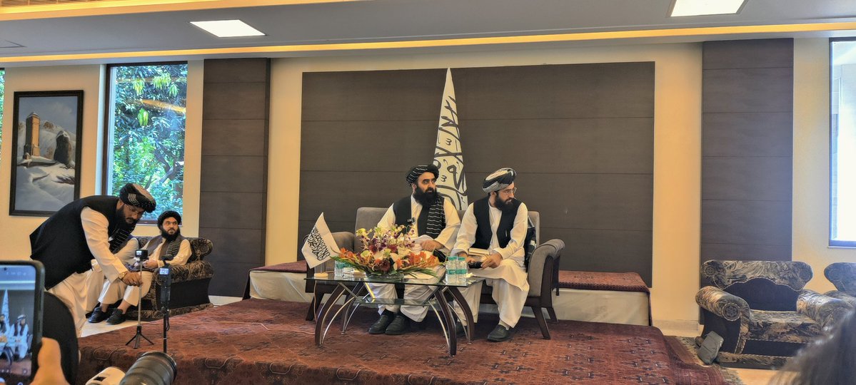 sidhant's tweet image. Afghan FM Amir Khan Muttaqi&apos;s 2nd presser begins in Delhi