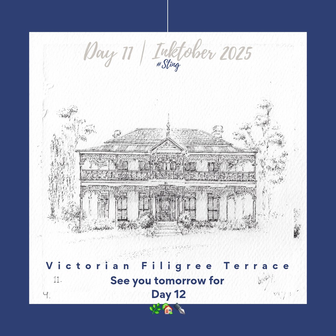 by_suse's tweet photo. Victorian Filigree Terrace · Day 11 of 31
Prompt: Sting ✒️
Verandahs dressed in lacework — a little sharp, mostly lovely. #inktober #sting #penandink https://t.co/X1M7ZS5vlr