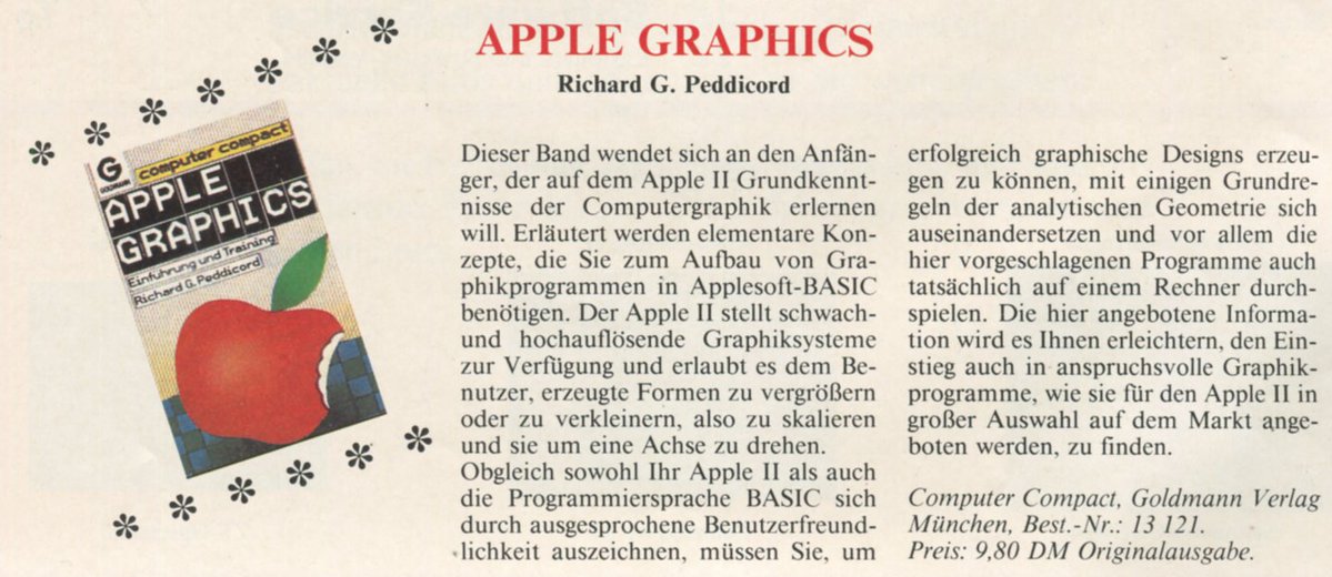 Retrojournal_de's tweet image. 🍏 Apple Graphics
Richard G. Peddicord erklärt anschaulich, wie man auf dem Apple II mit Applesoft-BASIC Formen skaliert, dreht und grafische Designs erstellt.
Einsteigerfreundlich, praxisnah – und mit Biss! 😄
Goldmann Verlag, ca. 9,80 DM. #AppleII #RetroComputing #BASIC