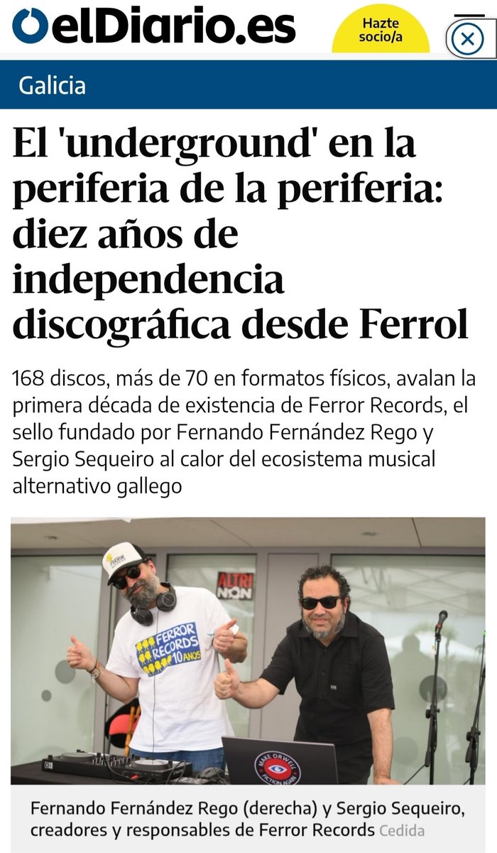 Aquí levamos dez anos, que celebramos hoxe no Centro Cívico de Canido, onde ía ser? Ferror Records: da periferia da periferia para o mundo. 

Grazas a <a href="/DanielSalgadoGa/">Daniel Salgado García</a> por este artigo no <a href="/eldiario/">El Diario</a> feito con tanto agarimo e interese.

eldiario.es/galicia/underg…
