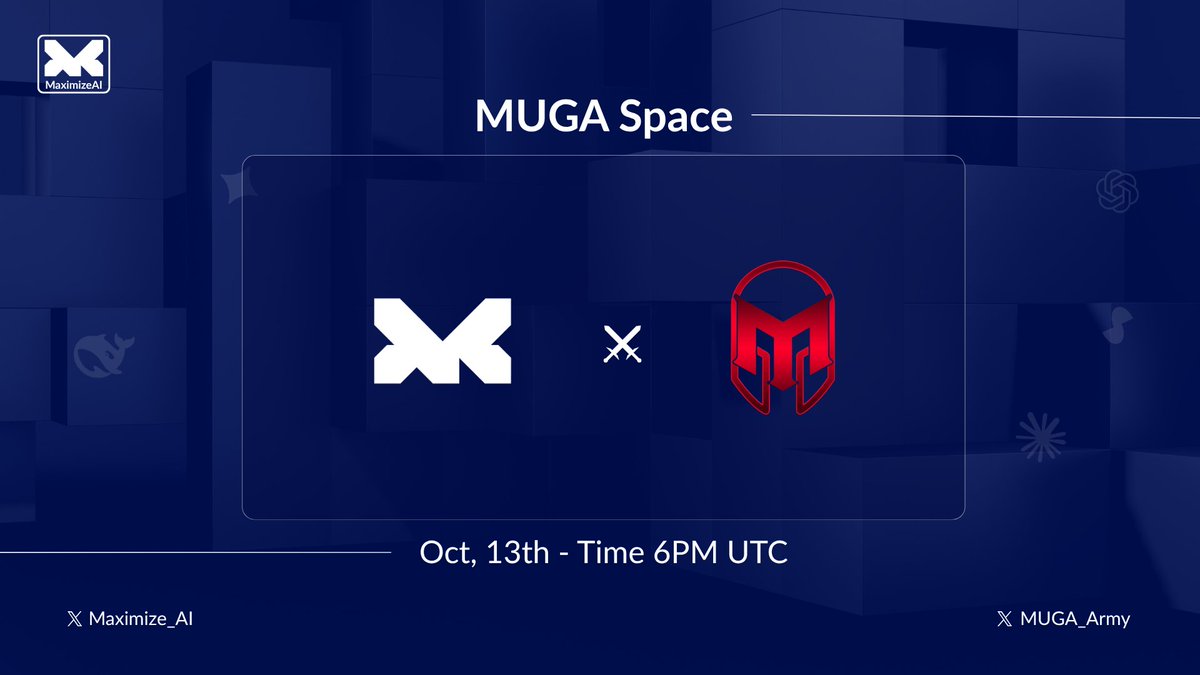 Maximize_AI's tweet image. We have an exciting Solid Micro Cap Utility Projects Space with @MUGA_Army !

📅 Date: October 13th 
⌛️ Time: 6 PM UTC 

---
📍 AMA Space Link: x.com/i/spaces/1mnge… 
---
@Quick_Sync
@OfficialAltCTRL
@usemecha
@Coremind_AI
@mlmx_sol 
@Maximize_AI 

#AMA #Space #MAXI