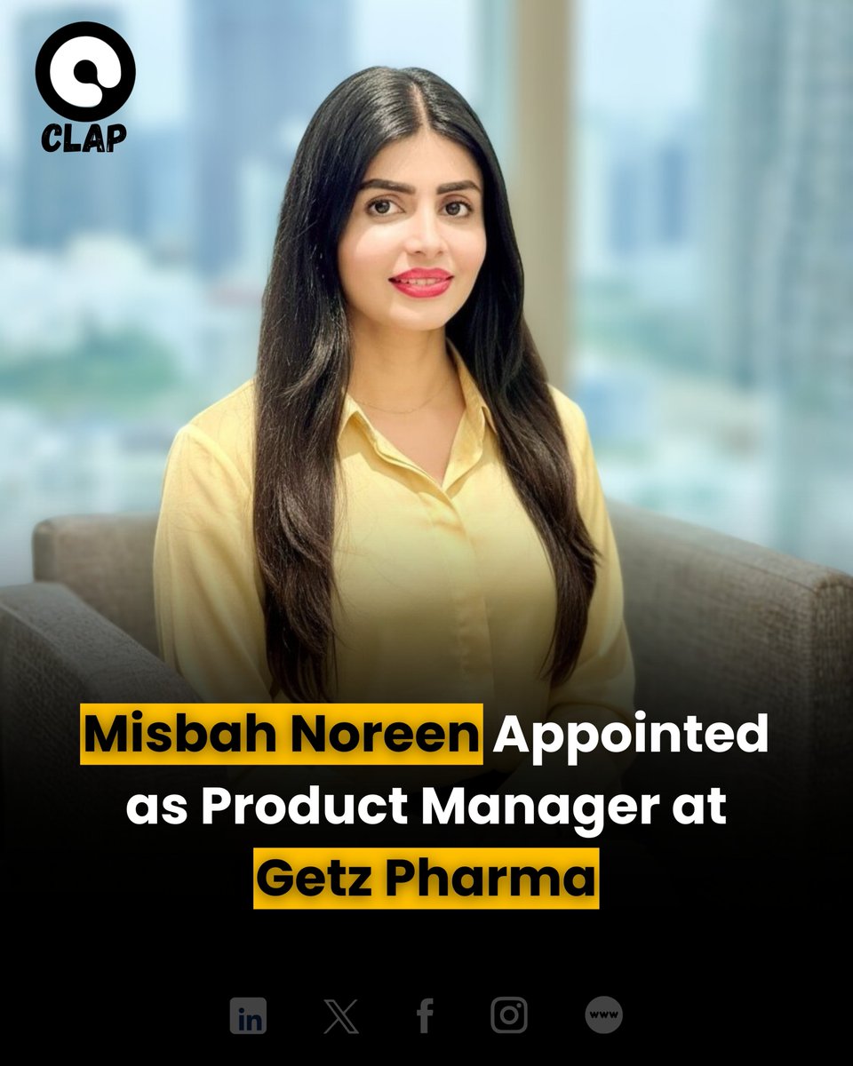 ClapPakistan's tweet image. Misbah Noreen has taken on the role of Product Manager at @GetzPharmaIntl, bringing rich experience in brand management and pharmaceutical marketing from Searle, @Nestle, and @AbbottNews.

#PharmaLeadership #BrandManagement #GetzPharma #Clap #ClapRecognize #ClapPakistan