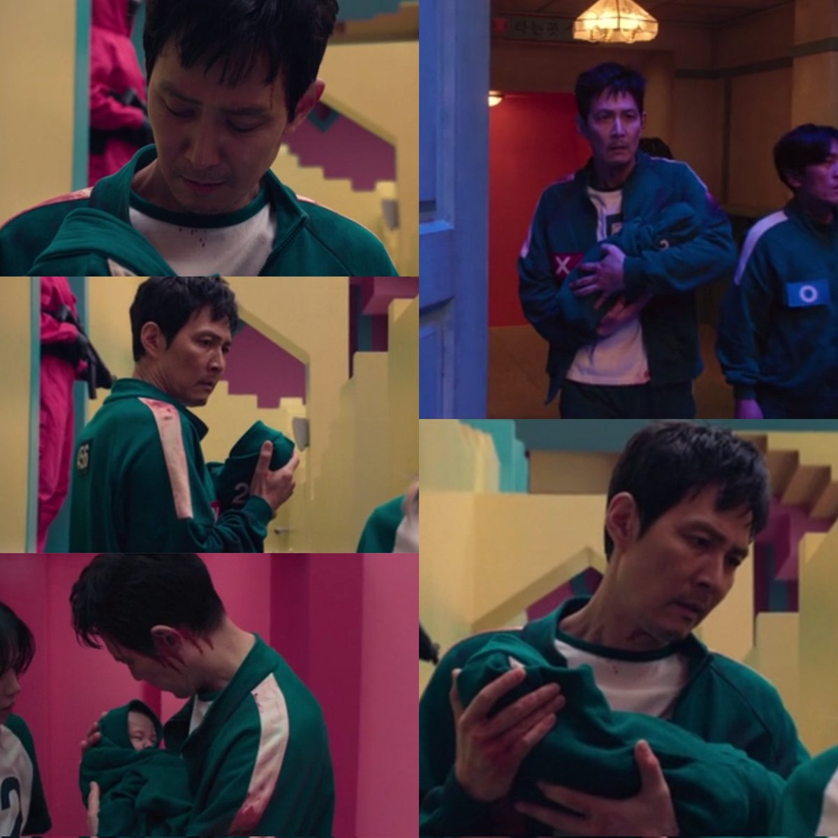 Oh! no!! gihun gave birth at the games.....  

#SquidGame 
#inhun 
#001x456 #457ship