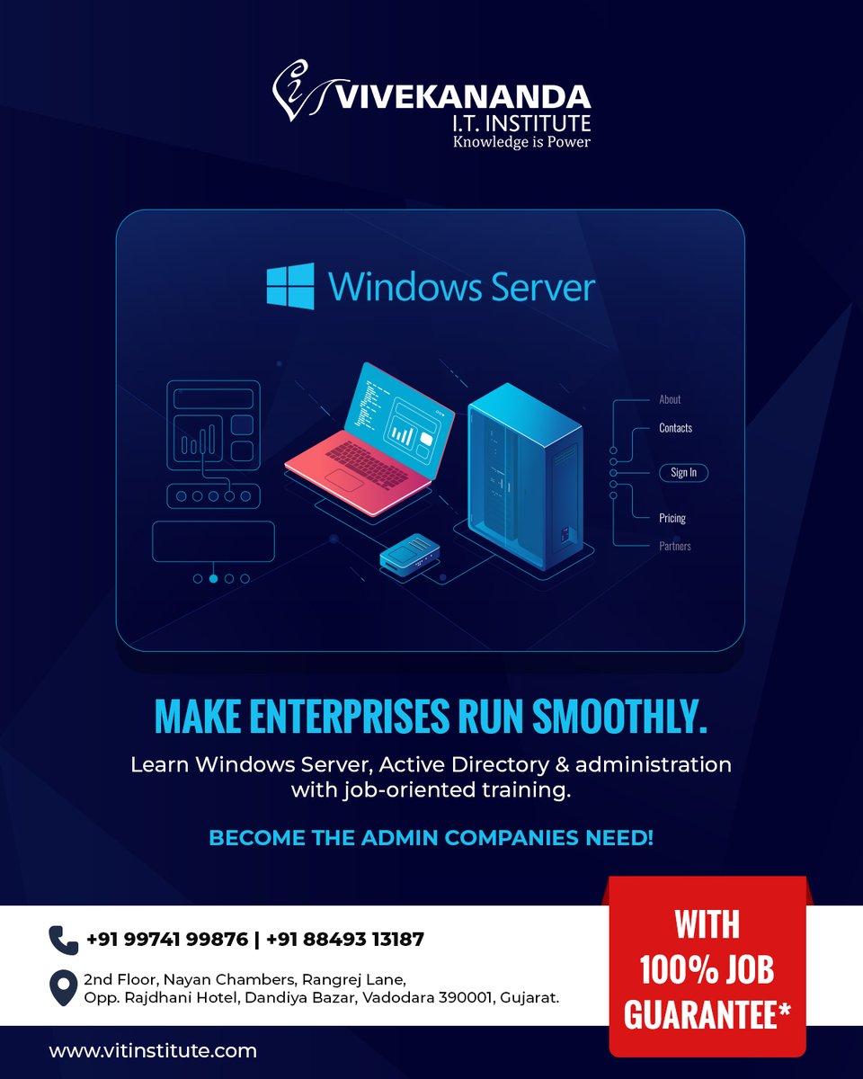 vitinstitute's tweet image. Enterprises run on Windows Server. Master it and become the admin every team needs.
#WindowsServer #ActiveDirectory #ServerAdmin #MicrosoftTraining #ITCareer