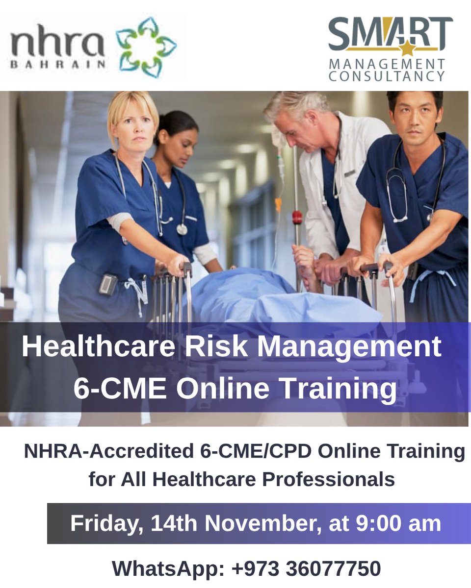 SmartMC_Bh's tweet image. Note: The Healthcare Risk Management 6-CME Online Training originally planned for November 14, 2025, has been canceled. For updates and more training options, visit our website: wix.to/XQcUzTc.