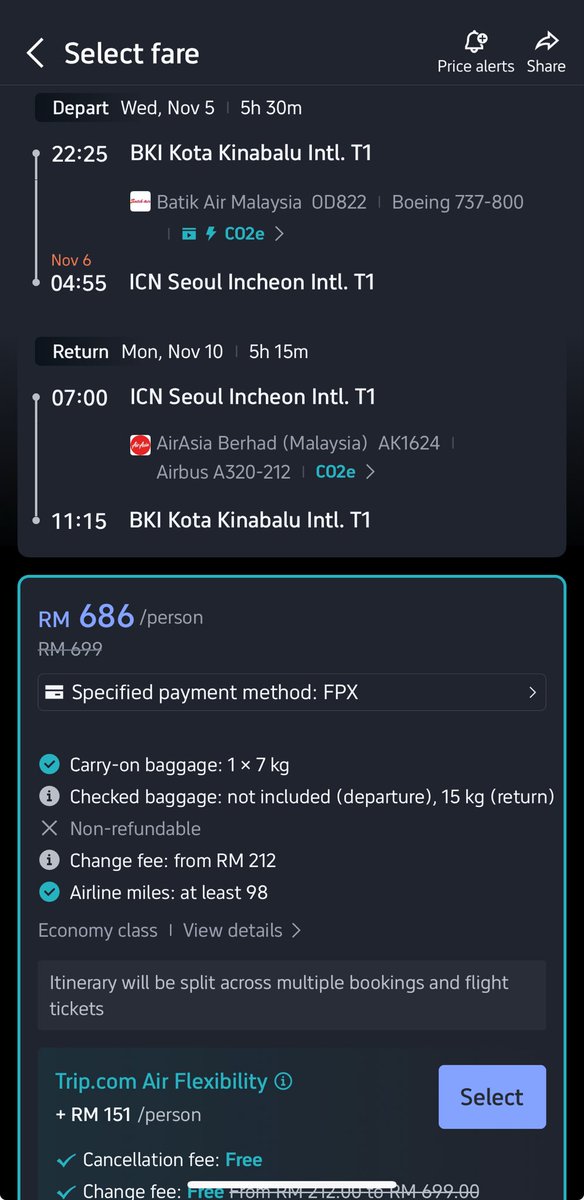 Flight dari KK ke Seoul, Korea musim autumn hanya RM686! Siap luggage 15KG!￼