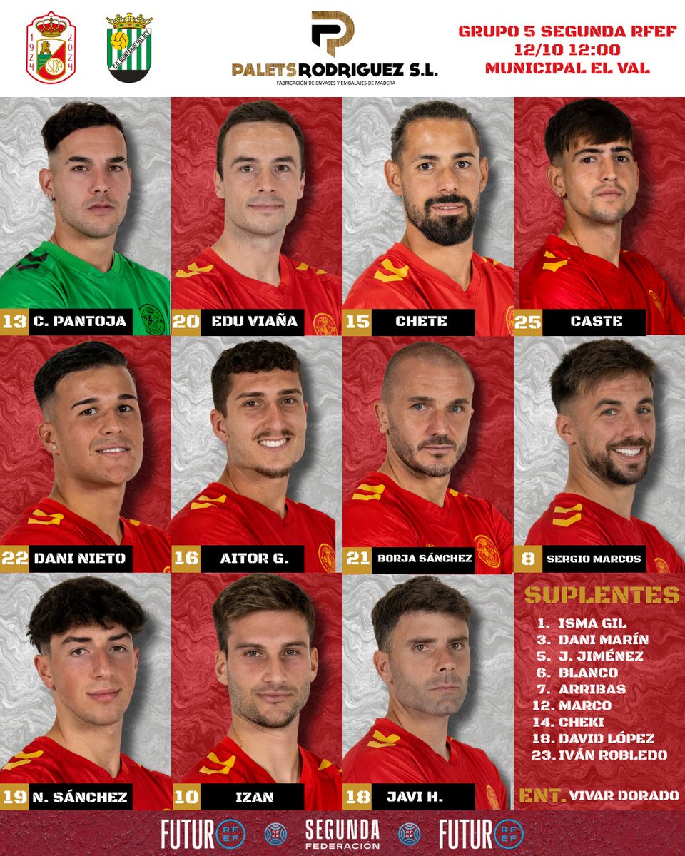 𝐎𝐍𝐂𝐄 𝐈𝐍𝐈𝐂𝐈𝐀𝐋 ofrecido por Pallets Rodríguez

Estos serán los futbolistas que arrancarán el #AlcaláQuintanar hoy en El Val

¡MEDIA HORA Y COMENZAMOS! 🔥