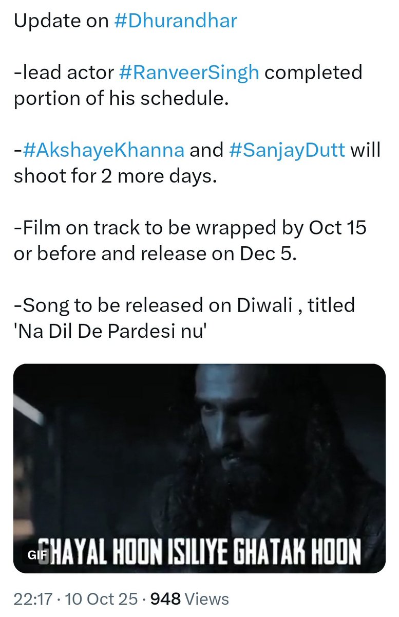 MovieReview_Hub's tweet image. #Dhurandhar 1st song on Diwali โ
โ
#RanveerSingh