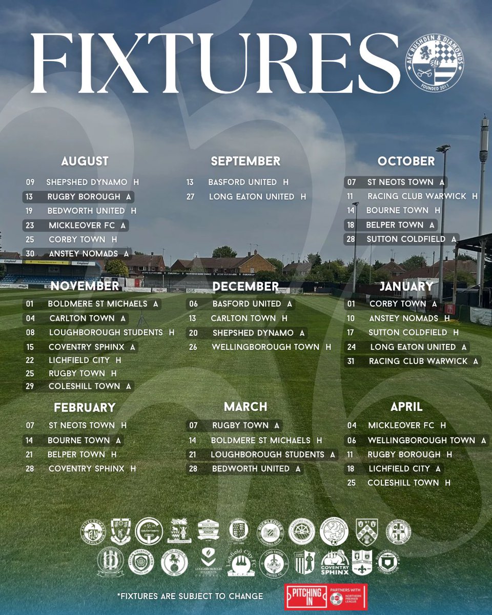 AFCRD's tweet image. 🗓️ FIXTURE REARRANGEMENT
Our league match at Home vs @RugbyTown_FC that was postponed due to our ongoing FA Trophy campaign.
Has now been rescheduled for Tuesday 25th November!