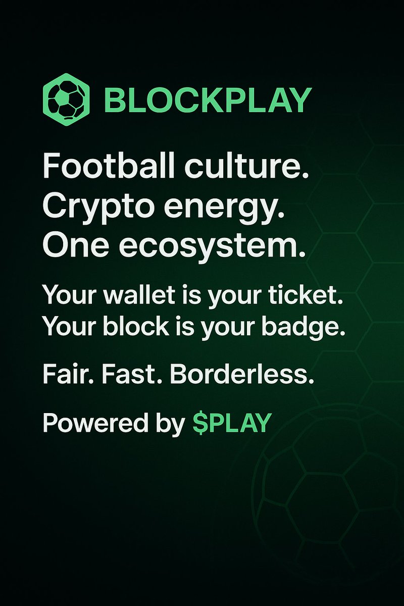 blockplay_'s tweet photo. β½ Football culture, crypto energy, one ecosystem β #BlockPlay
Your wallet is your ticket. Your block is your badge. πͺͺ
Fair. Fast. Borderless.
π° Powered by $PLAY https://t.co/cLiFdk9LiZ