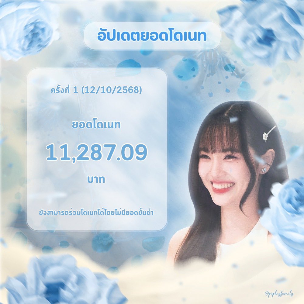 piployfamily's tweet image. อัปเดตยอดโดเนทครั้งที่ 1 (12/10/2568)

“ Goal 25,000 Baht ”

* สามารถโดเนทได้โดยไม่มีการกำหนดยอดขั้นต่ำ*
* There is no minimum donation amount required. *

🔗 : forms.gle/MvirnS7Qmuh2Zk…

#Piploy25thBloomingDay
#PiployRR