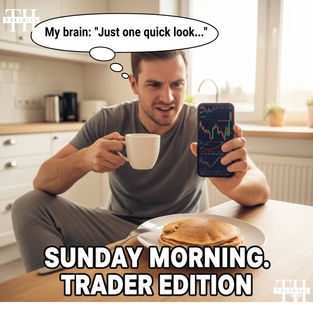 telihill_1's tweet image. GM traders ✨
It's Sunday... but my brain is already calculating entry points for Monday open. Anyone else? 😂
Enjoy the rest, fam.(But maybe take one last peek at the charts 😉)
#TradingHumor #ForexMeme