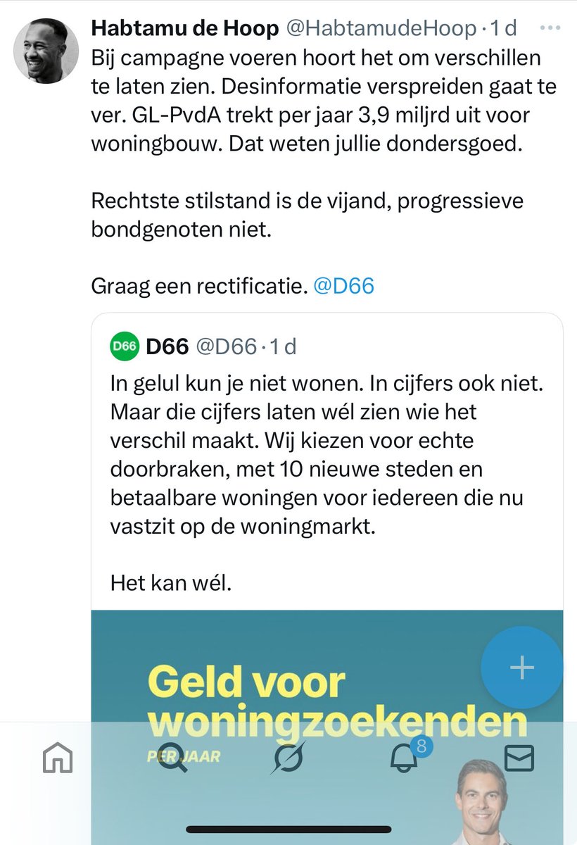 3,9 mld extra woningbouw klinkt mooi, maar niet uitvoerbaar zolang stikstof- en klimaatregels bouw blokkeren. Linkse stilstand dus! 
VVD kiest voor rechtse, realistische vooruitgang: ontregel, versnel procedures, versoepel stikstofregels!

#bouwenbouwenbouwen