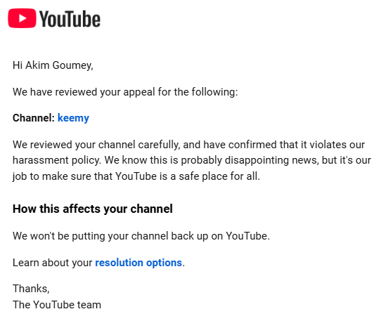keemhoee's tweet photo. Hey @TeamYouTube I don't want to undermine your guidelines, but I really feel like a victim of your AI appeal system, and I feel censored and targeted, please reach out.  I was terminated over nothing and was told that nothing could be done. HELP.

https://t.co/S46PJncUer https://t.co/930pdaDGex