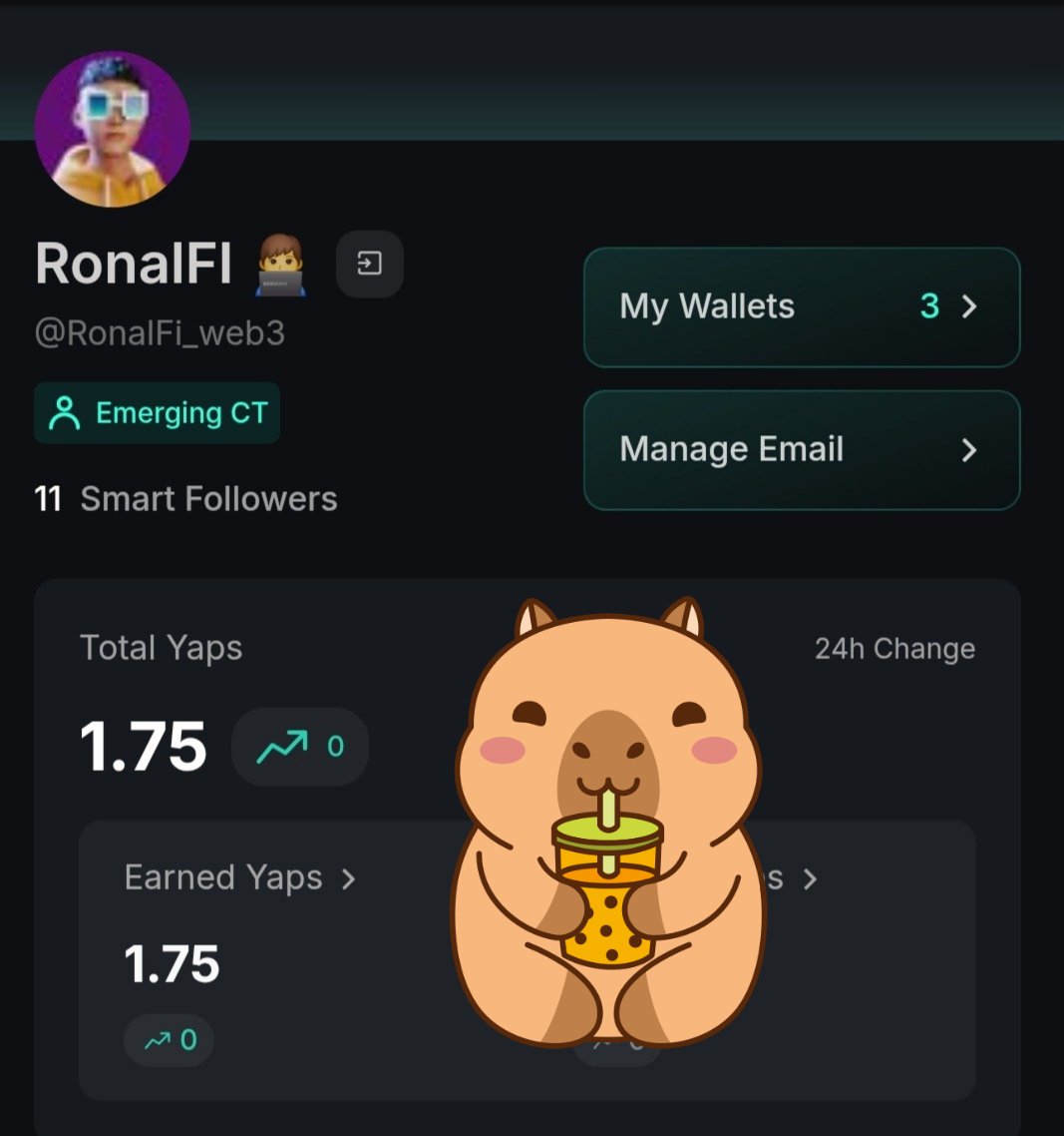 RonalFi_web3's tweet image. Day 4 of Week 1 in Brevis LB: 🌴🦛

From 1.75 initial to real momentum From 11 followers to top 200? Let&apos;s keep yapping ZK-DeFi Who&apos;s yapping with me this week Tag a degen @brevis_zk @KaitoAI #BrevisZK #DeFi #InfoFi
