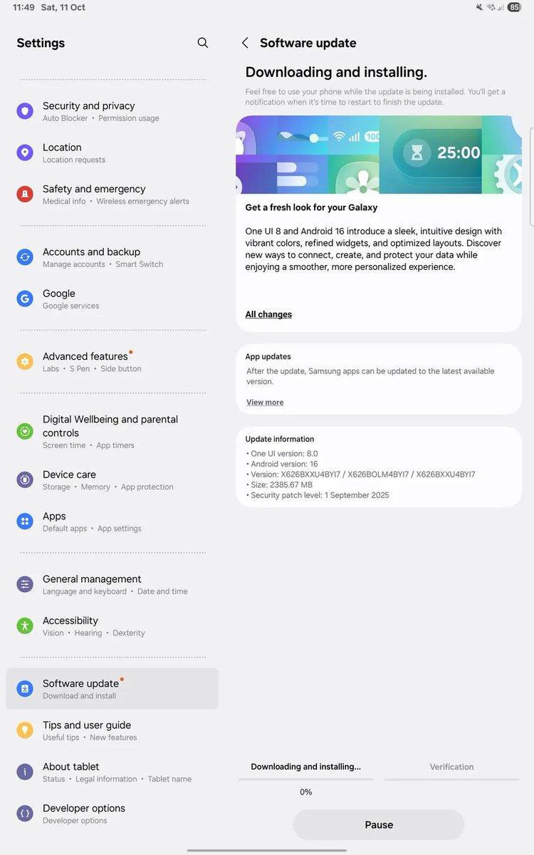 alhashimy981's tweet image. 🚨 تحديث One UI 8 (المبني على نظام Android 16) 🔥🔥🔥
أصبح متاحًا الآن لجهاز 🚀
 Samsung Galaxy Tab S10 FE+ 5G
(رقم الطراز SM-X626B) ✨
🌎 في الفلبين 🇵🇭 

#Samung #Galaxy #OneUI8