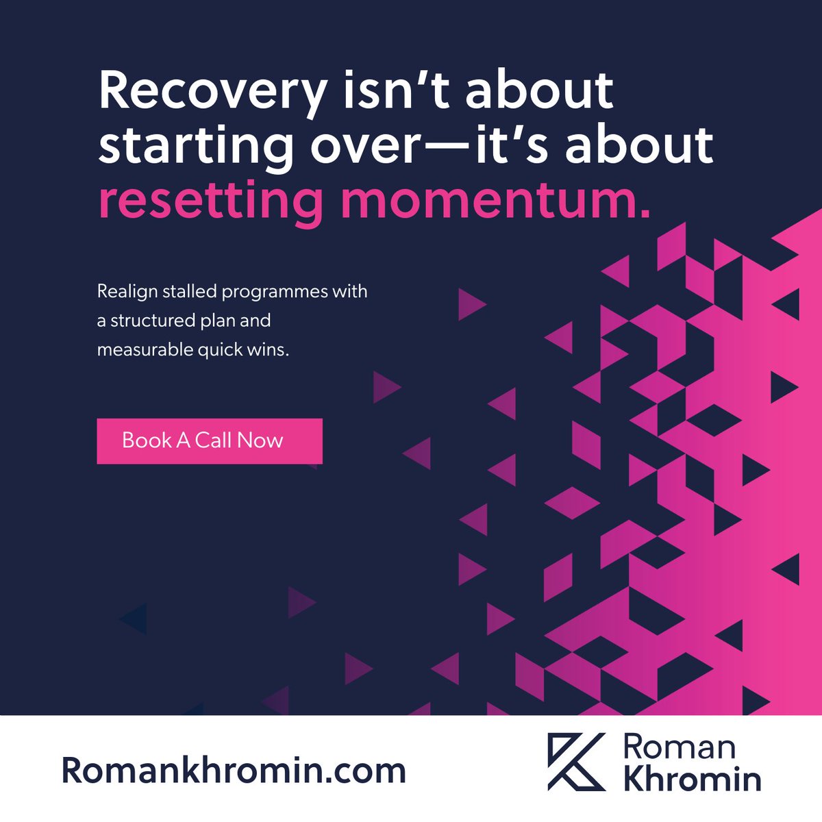 romankhromin's tweet image. Recovery isn’t about starting over—it’s about resetting momentum. 

🔧 Realign stalled programmes with a structured plan and measurable quick wins.

Learn more: romankhromin.com

#RecoveryPlan #ExecutionExcellence #CxOEnablement #TransformationSupport #Leadership