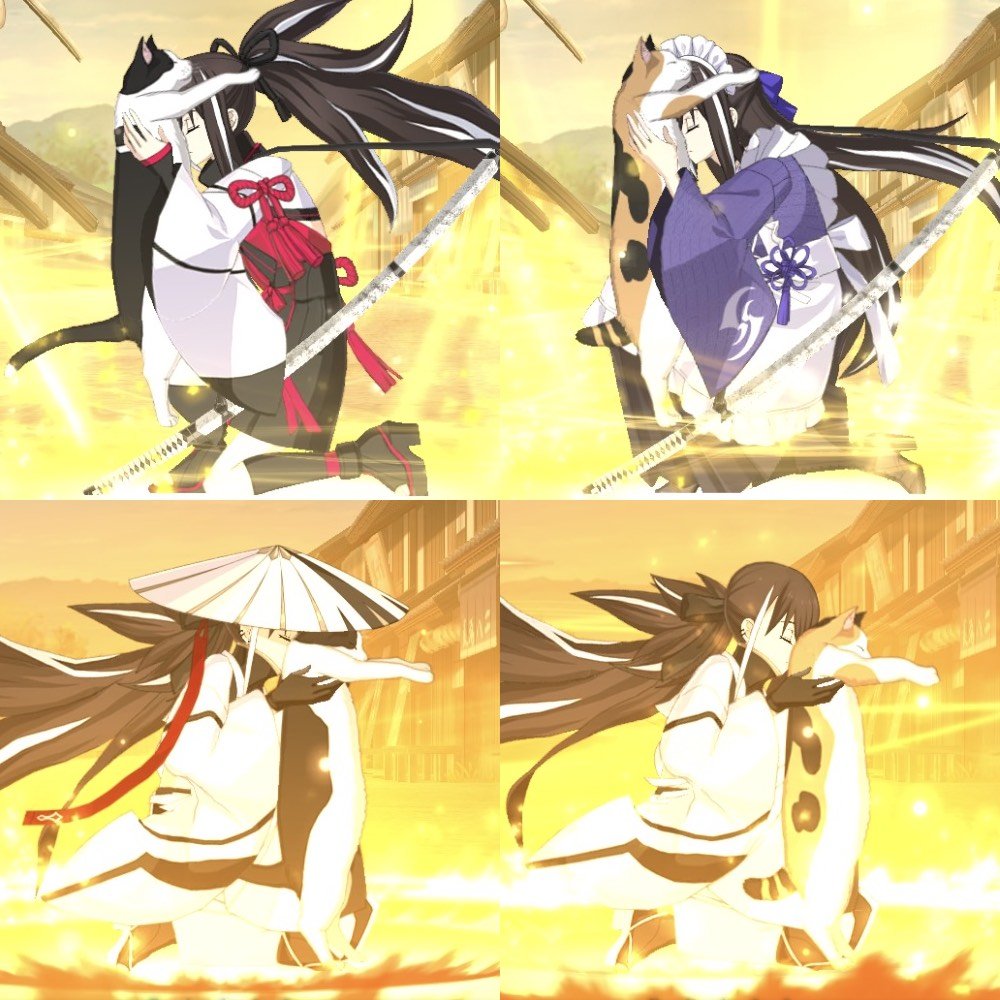 Merem110's tweet image. 人斬り彦斎のモーションにネコちゃん。
河上彦斎ちゃんの猫吸い詰め合わせ。 #FGO