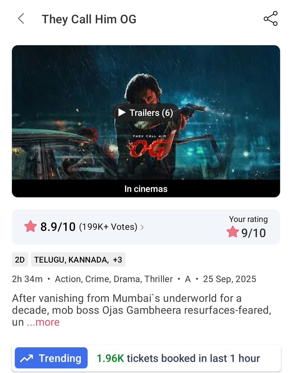 guptanagu8's tweet image. BMS Trending(Day18) ~ 1.96K 💥👌🏻 #OG #TheyCallHimOG