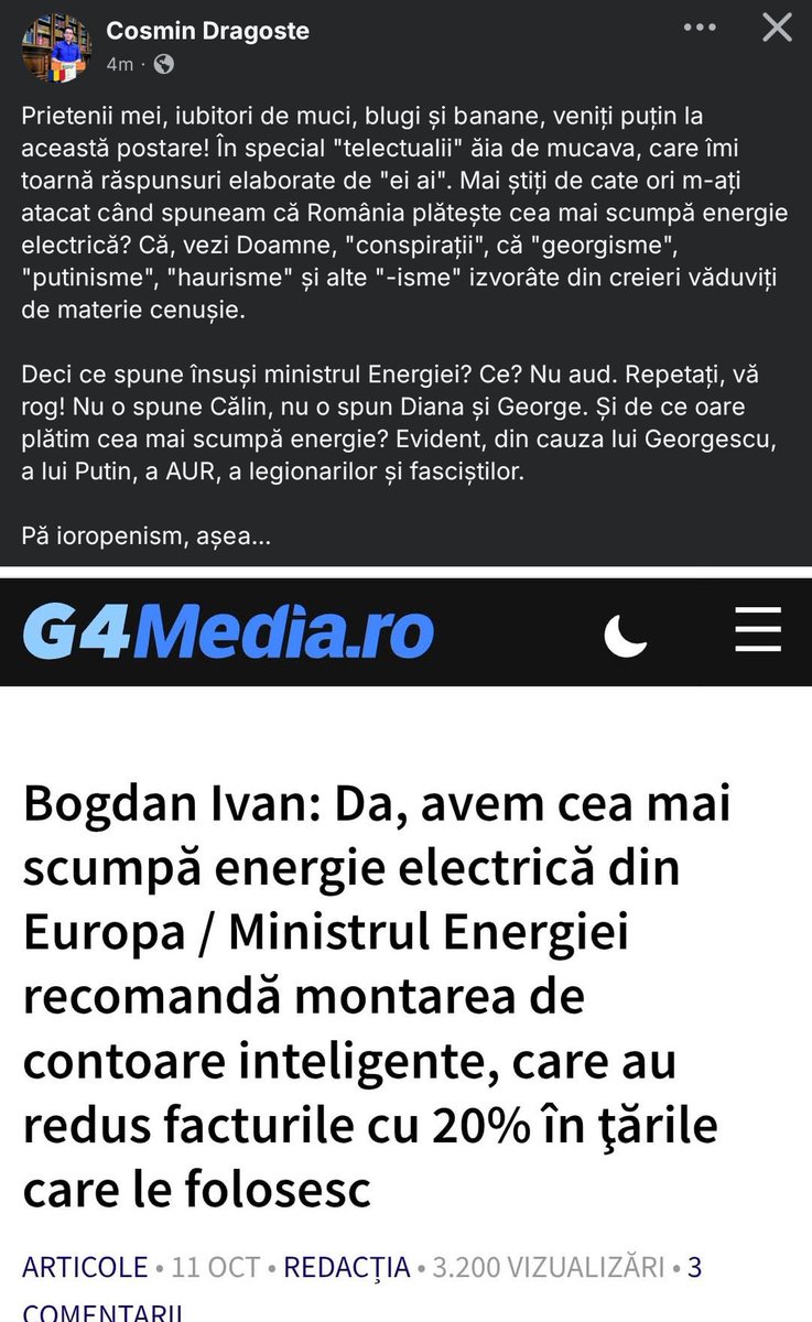 basarab84's tweet image. #freeenergy
Exista printre noi idioti irecuperabili, care vor sa plateasca neaparat energia, motivand ca ar exista costuri pentru transformarea (nu producerea) si distributia ei. Eu zic asa: energie gatuita pentru populatie, iar banutii necesari domeniului sa fie luati de la SRI.