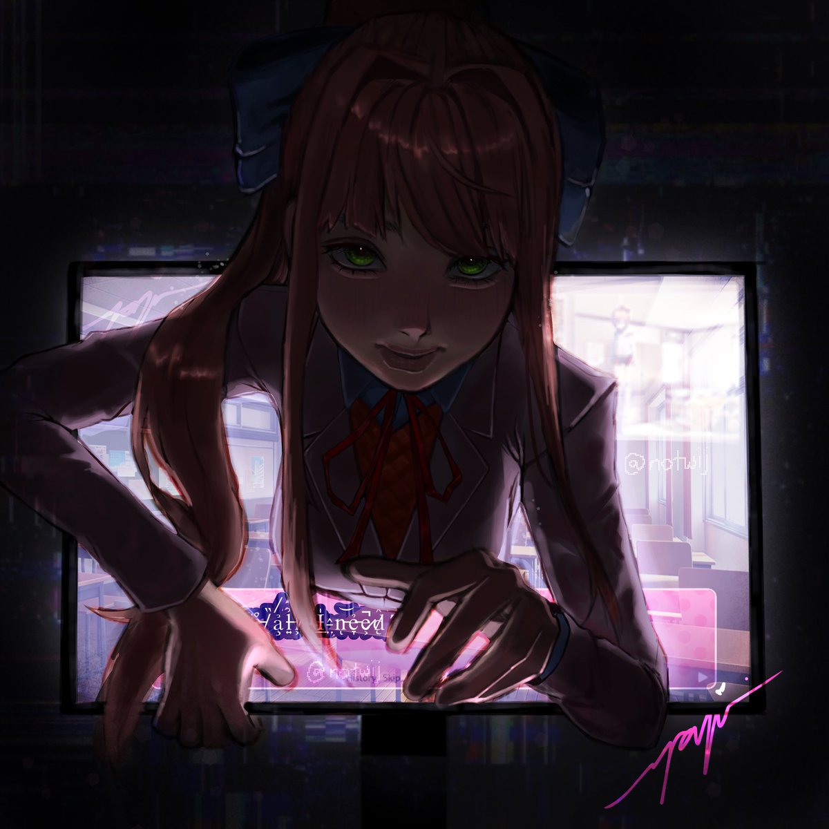 notwij's tweet photo. just monika 👀 I actually drew this surprisingly quick🥳

#drawing #fanart #DDLC #DokiDokiLiteratureClub #ddlc #artmoots #digitalart https://t.co/eOBdCAI1TV