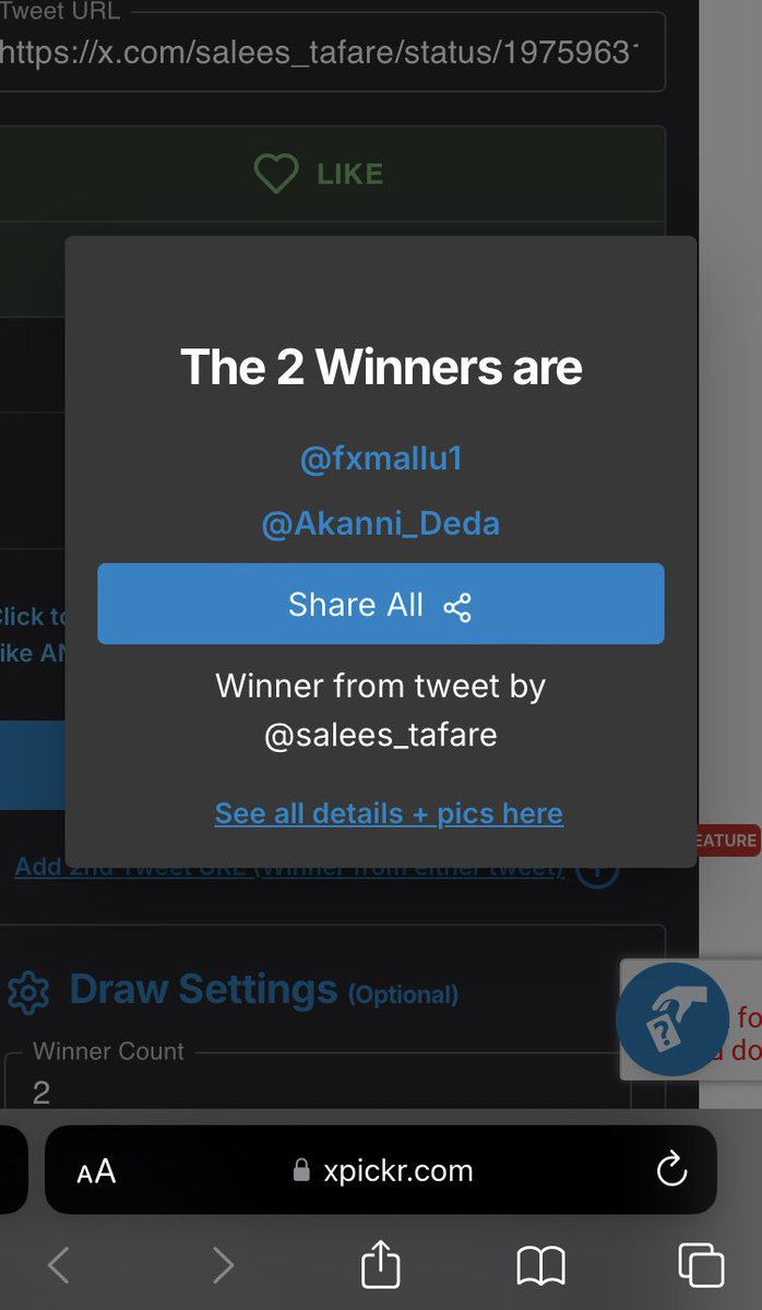 salees_tafare's tweet image. Congratulation to our winners. 
Kindly open ticket on discord to claim your accounts 

Congrats Xpickr - Built by @xpickr - Winners @fxmallu1 @Akanni_Deda xpickr.com/draw/176026080… #xpickr