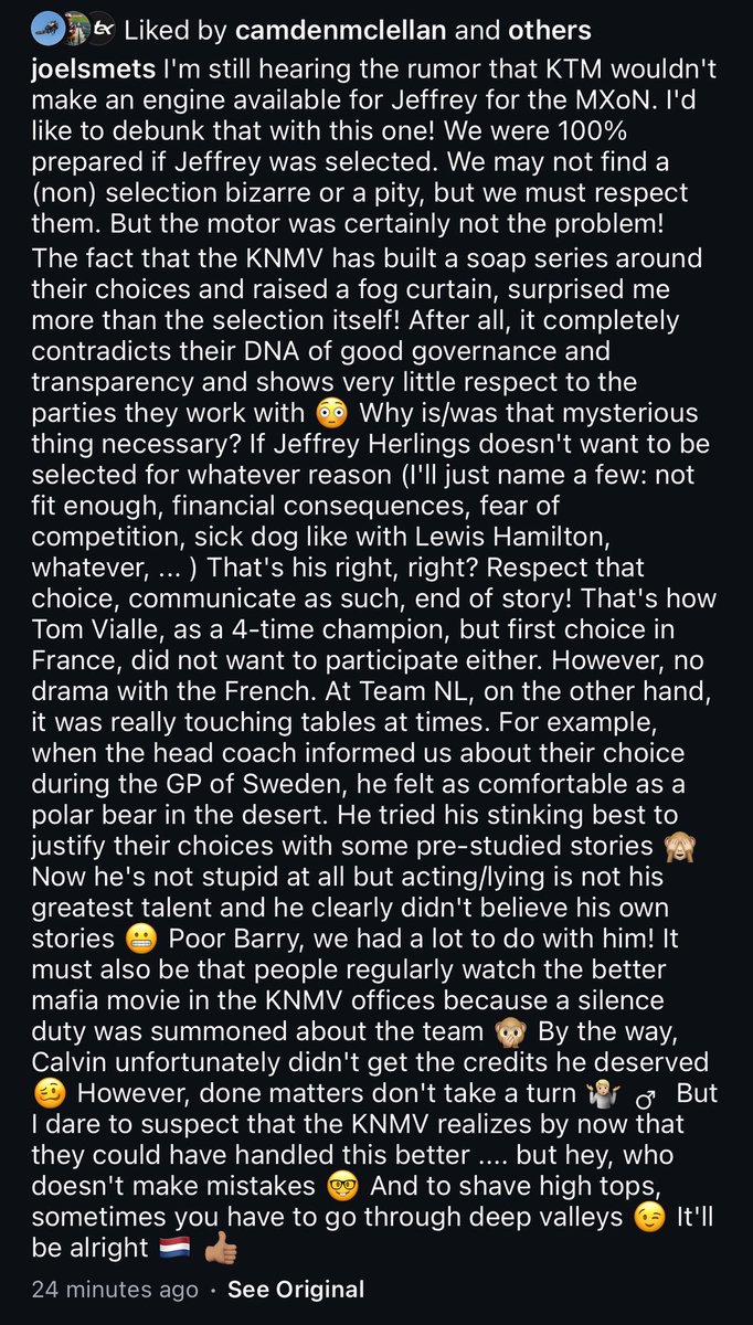 Joel Smets clearing things up from the KTM side why Herlings &amp; Vialle didn’t do the MXdN.

Nothing to do with KTM, they had bikes ready if they were selected.
