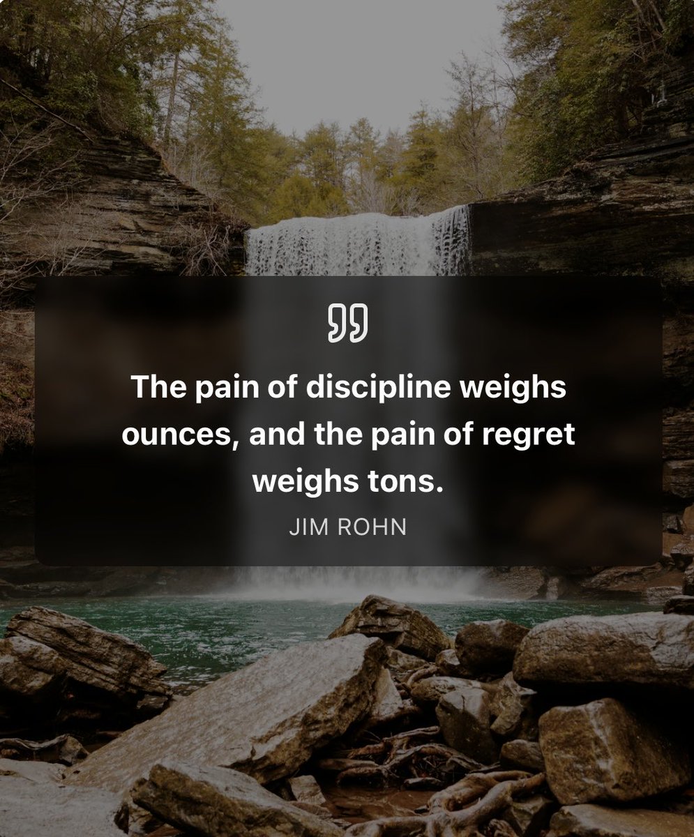 “The pain of discipline weighs ounces, and the pain of regret weighs tons.”

- JIM ROHN
