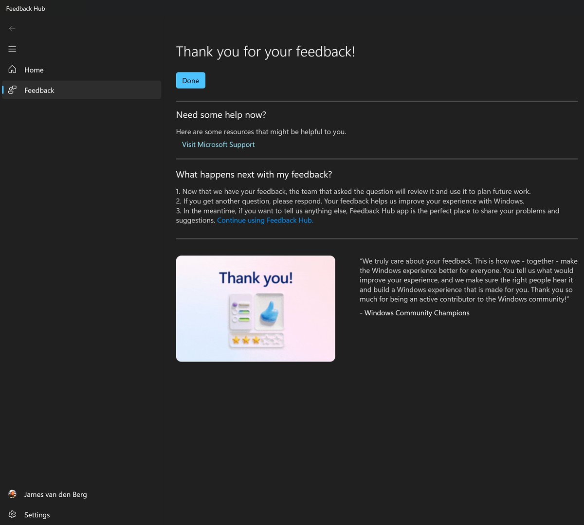 JamesvandenBerg's tweet image. My Feedback for Feedback Hub Windows Insiders 🚀
#Windows11 #WindowsServer #Winserv #WindowsInsiders #WindowsServerInsiders #MVPBuzz
@aavdberg @ErikMoreau @maisondasilva #flying ✈️
@windowsinsider